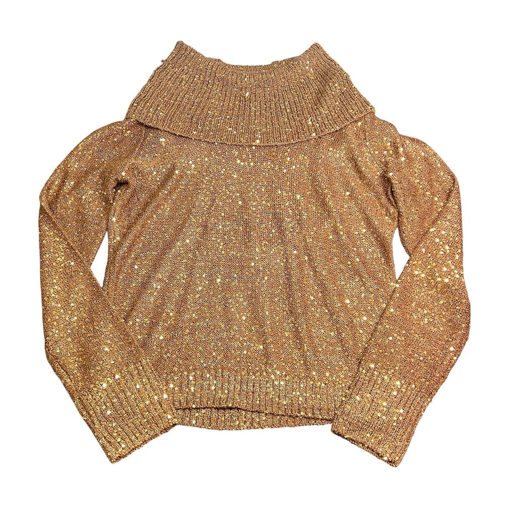 INC International Concepts Sweater Womens Large Bronze Sequin Cowl Neck Sparkle
